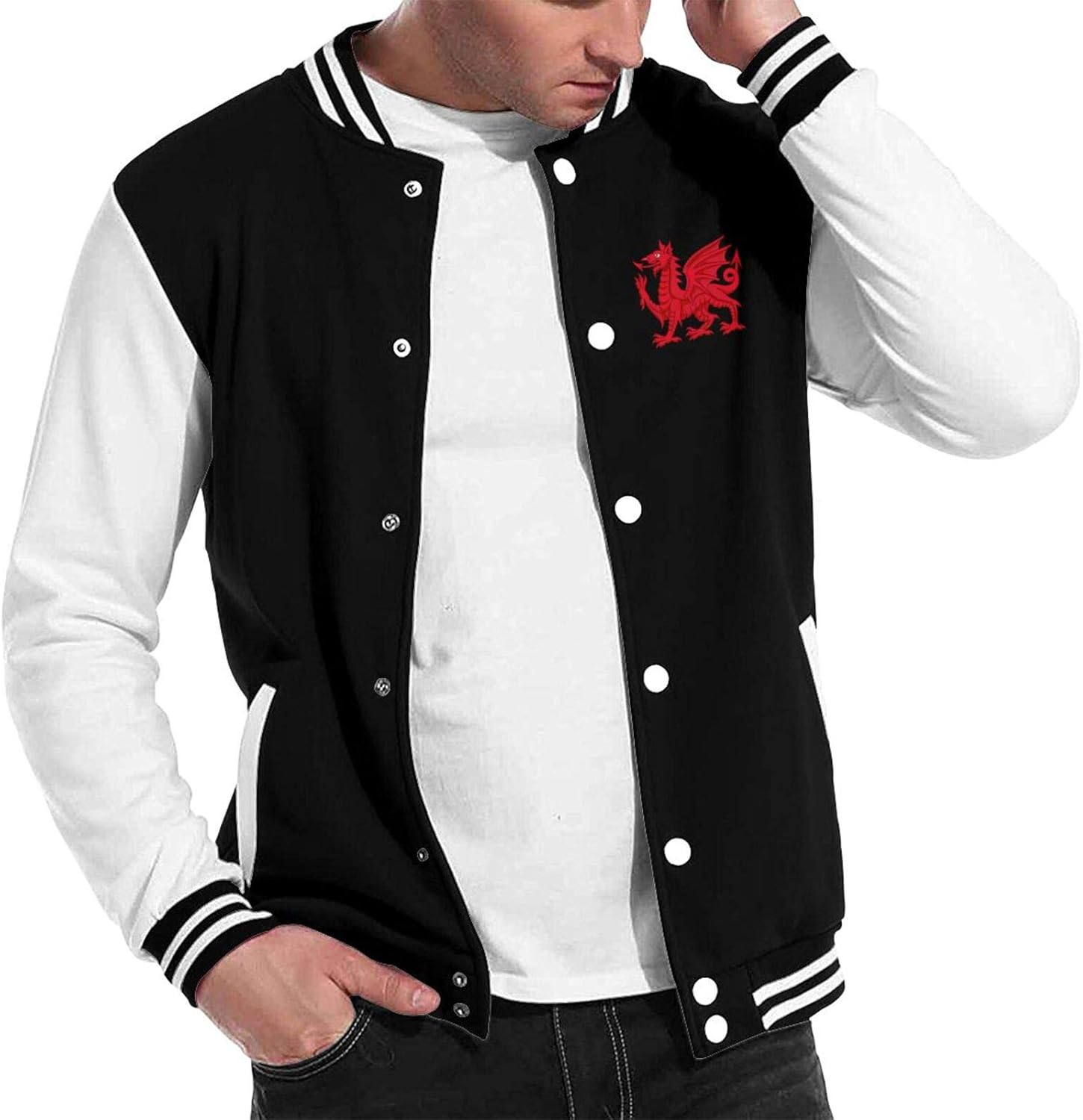 Welsh Dragon Mens Slim Fit Varsity Baseball Jacket Bomber Cotton