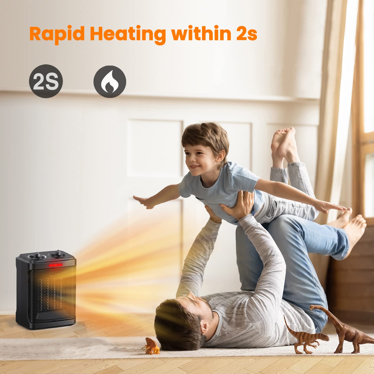 andily Space Heater Electric Heater for Home and Office Ceramic Small Heater with Thermostat, 750W/1500W (Matte black)