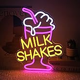 Milk Shakes Neon Signs Ice Cream Neon Light Milk Tea LED Sign Frozen Yogurt Neon Signs for Wall Food Drink Restaurant Lights Neon Wall Decor Light Up Sign for Dessert Shop Bar Decor