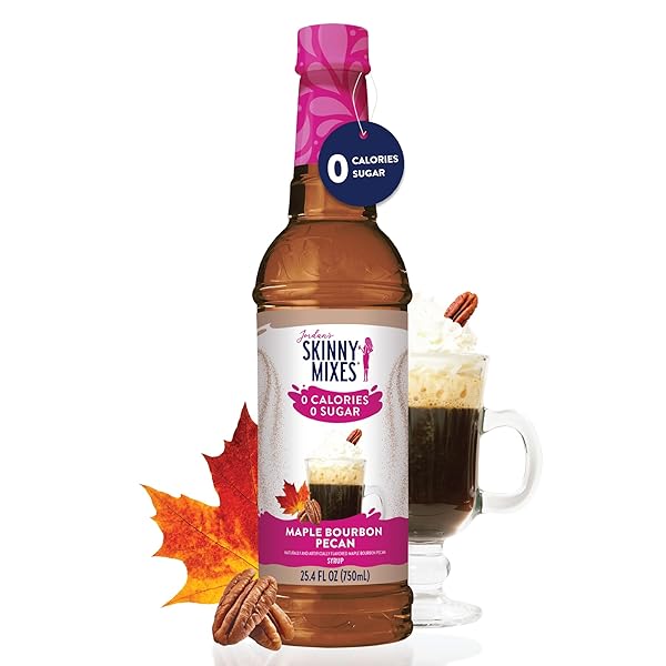 JORDAN’S SKINNY SYRUPS SUGAR FREE COFFEE SYRUP, MAPLE BOURBON PECAN FLAVOR DRINK MIX, ZERO CALORIE FLAVORING FOR CHAI LATTE, PROTEIN SHAKE, FOOD AND MORE, KETO FRIENDLY, 25.4 FL OZ, 1 PACK