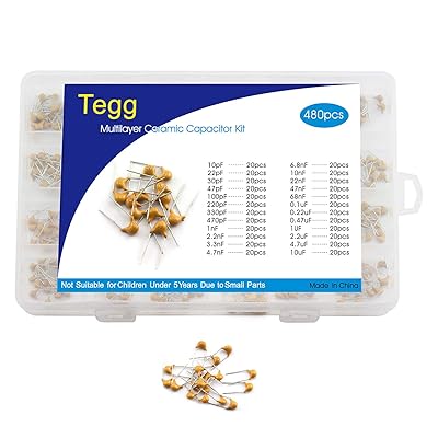 Tegg 480pcs Monolithic Ceramic Capacitors Assorted Kit 10PF-10UF 50V 24 Values Commonly Used Electronic Component DIY Assortment