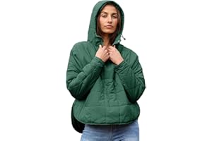 Freyhem Women's Pullover Puffer Jacket Quilted Lightweight Dolman Sleeve Button Down Hooded Padded Coat with Pocket