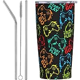 Yobvec Gaming Tumbler Cup with Lid and Straw, 20 Oz Stainless Steel Insulated Gamer Mug Gaming Accessories