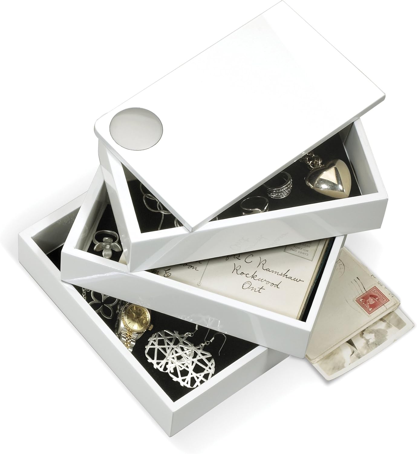 Umbra 308712-660 Spindle Jewlery Box, Wood Jewelry Box with White High-Gloss Finish: Home & Kitchen