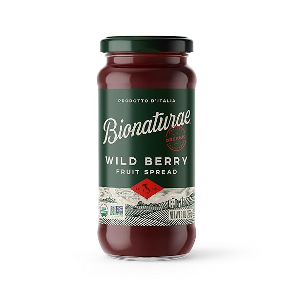 BIONATURAE ORGANIC WILD BERRY FRUIT SPREAD – JELLY ORGANIC, NON-GMO, USDA CERTIFIED, NO SUGAR ADDED, NO PRESERVATIVES, ORGANIC FRUIT JAM, JAM ORGANIC, MADE IN ITALY – 9 OZ