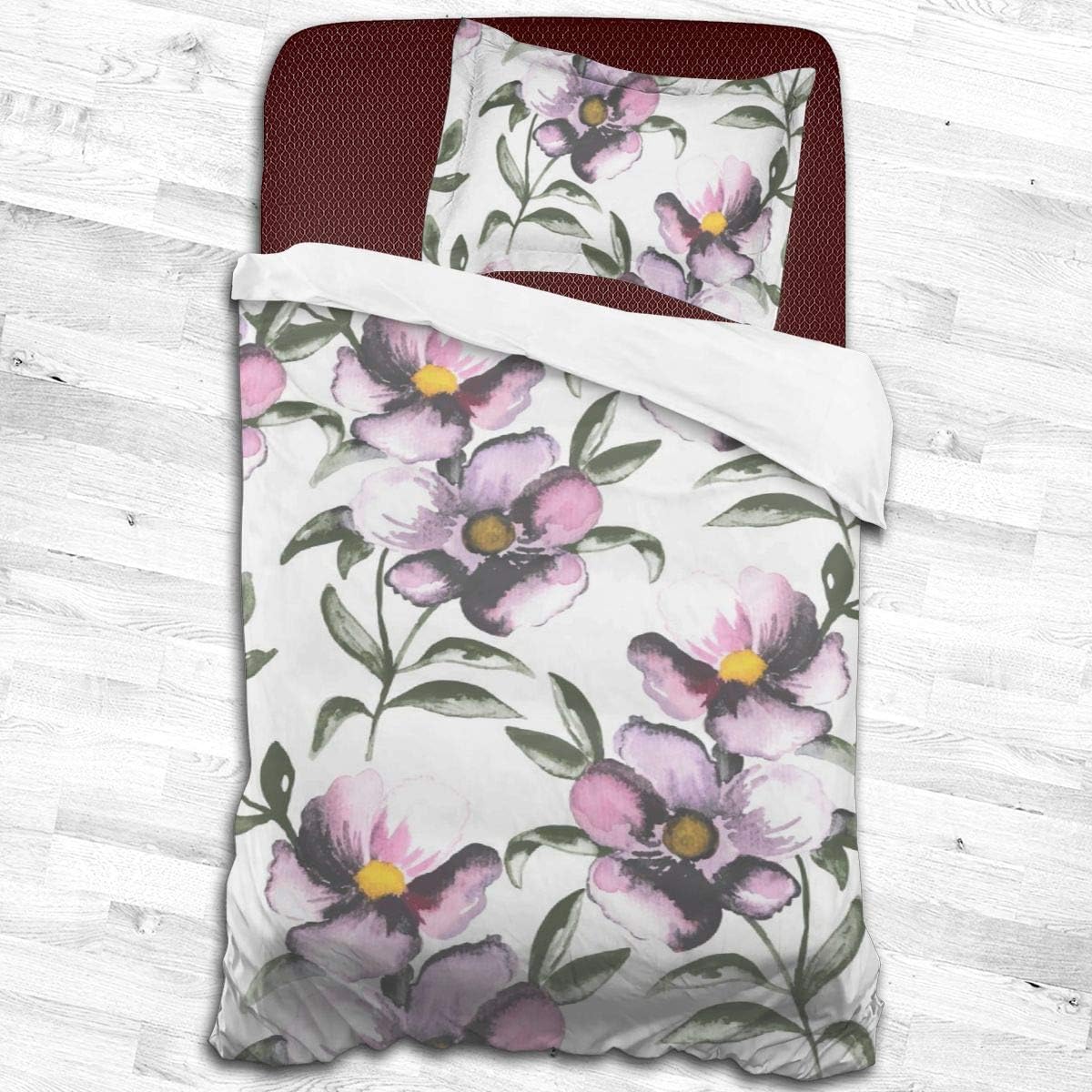 Tengyiyi Bedding Duvet Cover Set Watercolor Pink Flowers Microfiber Down Comforter Quilt Cover with Zipper & Tie,2pcs-1 Duvet Cover 1 Pillow Shams,Ultra Breathable Soft Hypoallergenic 55"" x83