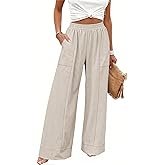 Rapbin Womens Elastic Waist Palazzo Pants Casual Wide Leg Pant Baggy Lounge Trousers with Pockets