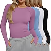 Oakgarden 4 Pack Women's Seamless Workout Shirts Long Sleeve Yoga Athletic Top Thumb Holes Raglan Crewneck Sports Running Tee