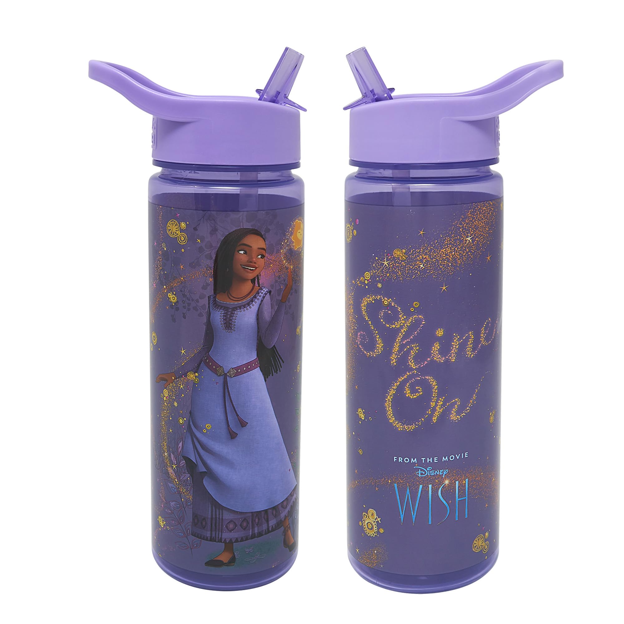 Disney Wish Kids Water Bottles With Flip Up Straw 600ml – Official UK Merchandise by Polar Gear – BPA Free, Recyclable Girls Water Bottle With Wish Star, Asha and Valentino