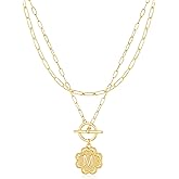 Auspicious Cheerful Gold Initial Necklace for Women-14K Solid Gold Over Layering Necklaces for Women Dainty Cute Flower Letter Pendant Gold Layered Necklaces for Women Jewelry Present Christmas Gifts