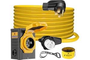 LAZMUMI 50 Amp 50FT Generator Power Cord and Power Inlet Box Waterproof Combo Kit, 125V/250V 50A NEMA 14-50P to SS2-50R Generator Extension Cord with NEMA SS2-50P Generator Inlet