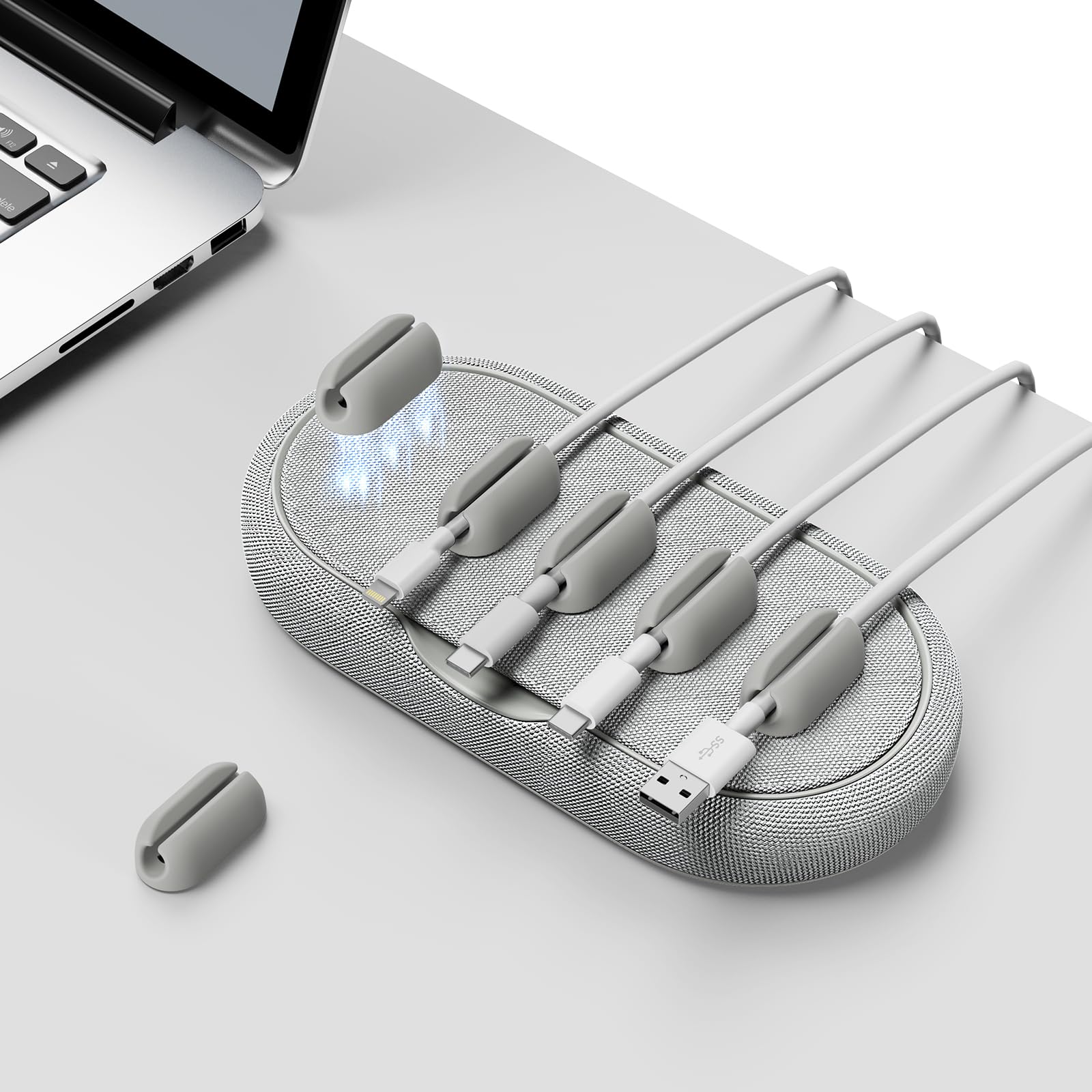 smofish Cable Manager, Magnetic Cable Holder, Multi-Purpose Cable Holder for Desks, Bedside Table, Cable Holder Organiser, 6 Cable Clips for Lightning Cable, USB-C Cable, Micro Cable, Grey