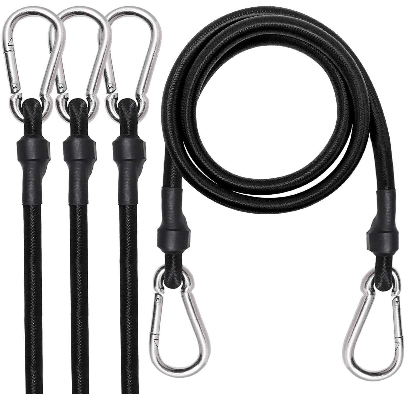 3FT/6FT Long Elastic Bungee Cords with Carabiner Clips, Heavy Duty 36"/72" Bungee Straps with Hooks Tie Downs Luggage Rope for Camping Motorcycle Car Trunks Tarps Bike Rack Tent (1PCs 72-Inch)
