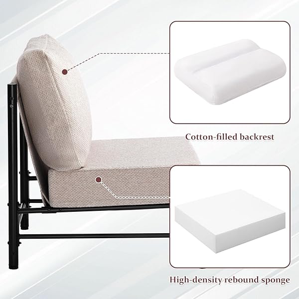 HOLLYHOME MID CENTURY MODERN ACCENT CHAIR, COMFY READING CHAIR WITH SOFT CUSHION, METAL FRAME FABRIC LARGE LAZY CHAIR, UPHOLSTERED LOUNGE SOFA CHAIRS FOR LIVING ROOM, BEDROOM, BALCONY, LIGHT CAMEL