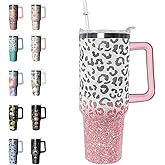 Leopard Tumbler Cheetah Tumbler 40 oz Leopard Print Gifts for Women Cute Cups Coffee Travel Mug with Handle Leak Proof Insulated Cheetah Lover Decor Stuff