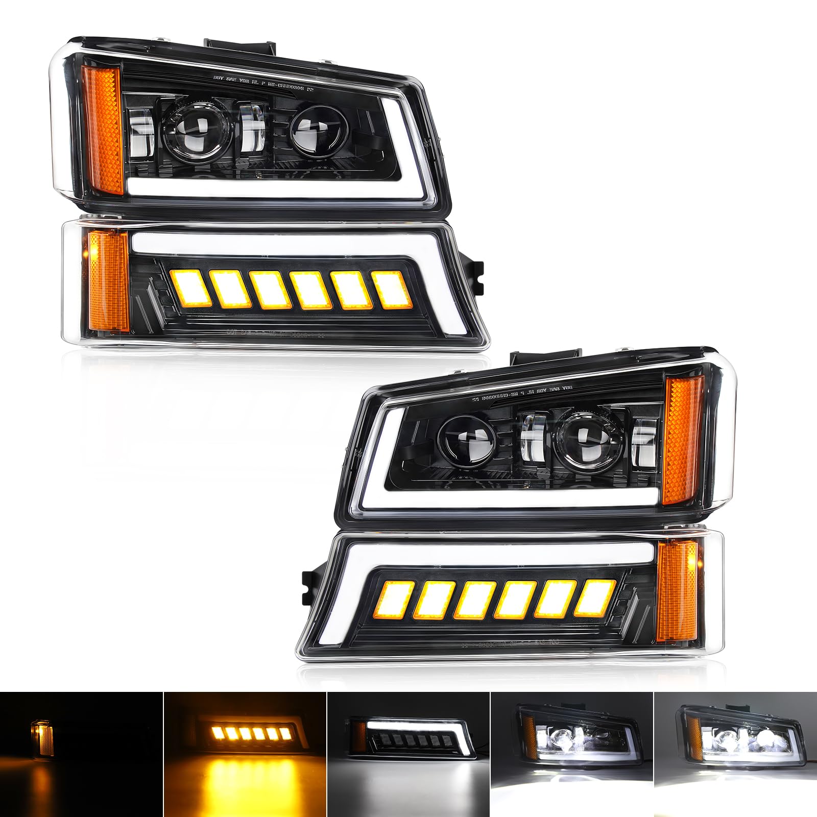 Photo 1 of OPP ULITE LED Headlights Assembly for Chevy Silverado Avalanche 2003-2006, White DRL & Amber Turn Signal & Hi/Low Beam & Side Marker Light Headlight Replacement