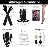 FEPITO 8-Piece 1920s Flapper Accessories Set Headband Gloves Necklace Earrings view 2