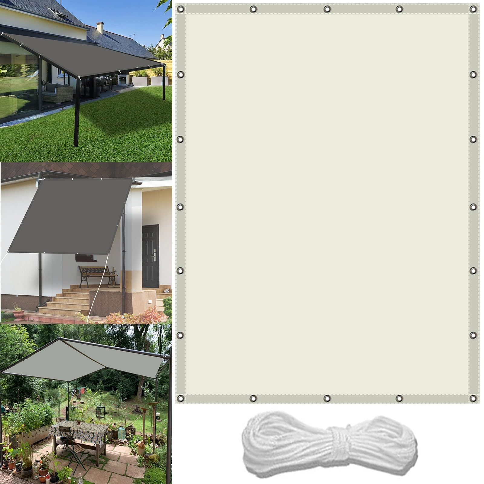 Sun Shade Sail Right Angle 1 x 2 m(3.3 x 6.6ft) Waterproof Rectangle Canopy with Free Rope UV Block Weather-Resistant with Grommets Pes Shade Netting for Carport Swimming Plants, Ivory