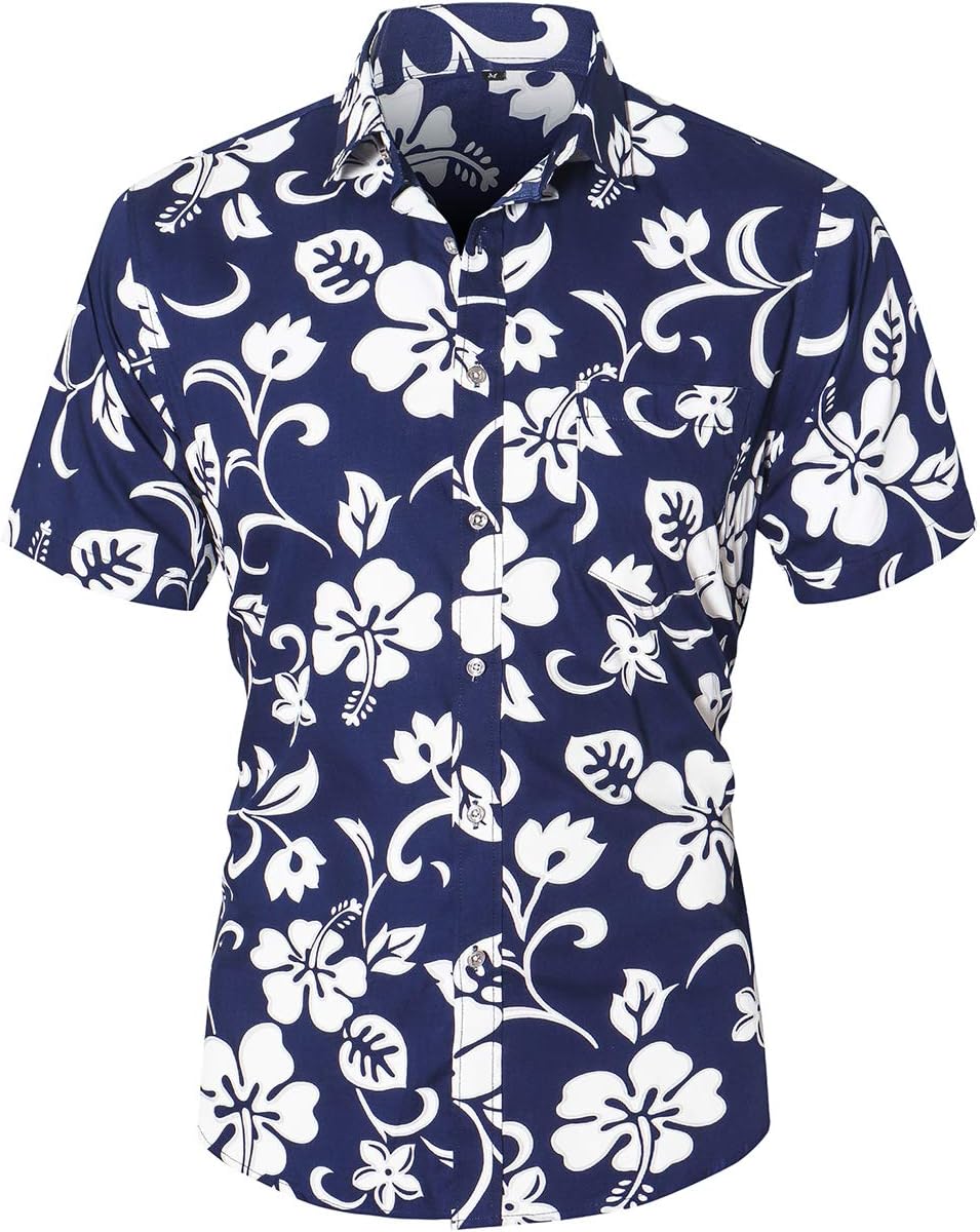 JEETOO Men's Hawaiian Style Short Sleeve Summer Casual Shirt