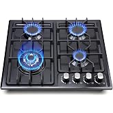 FORIMO Gas Cooktop 22Inch，Built in Gas Cooktop 4 Burners Stainless Steel Stove with NG/LPG Conversion Kit Thermocouple Protection and Easy to Clean