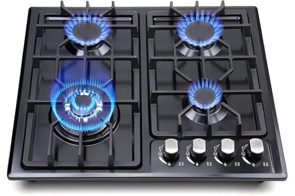 forimo Gas Cooktop 22Inch，Built in Gas Cooktop 4 Burners Stainless Steel Stove with NG/LPG Conversion Kit Thermocouple Protec