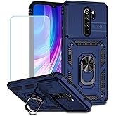 Vokuha Case for Redmi Note 8 Pro Case, M1906G7I Case with Tempered Glass Screen Protector and Slide Camera Cover, 360° Rotate Ring Stand Magnetic Cover for Xiaomi Redmi Note 8 Pro Blue