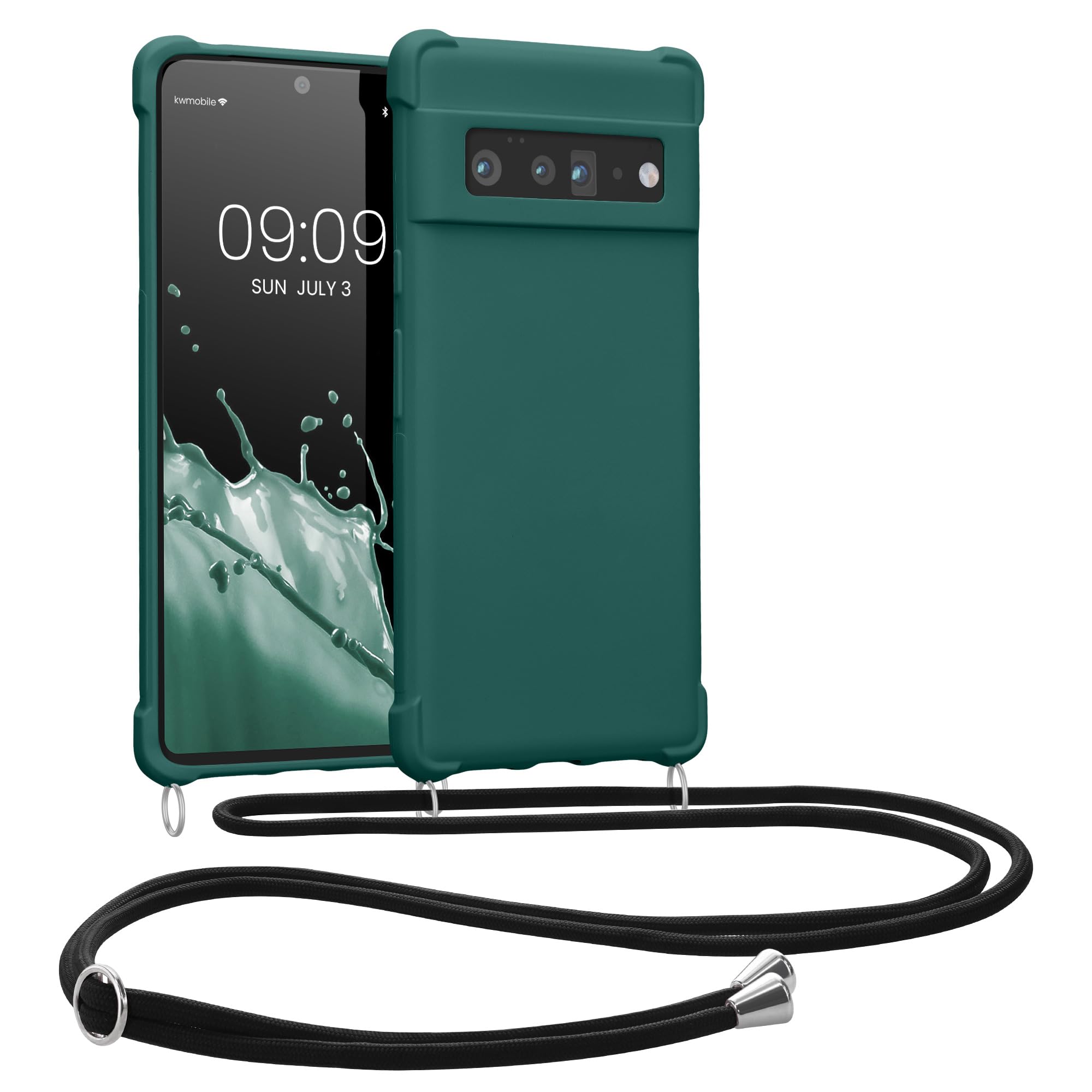 kwmobile Crossbody Case Compatible with Google Pixel 6 Pro Case - TPU Silicone Cover with Strap - Petrol