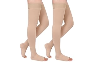 GODORIO 2Pairs 20-30mmHg Thigh High Compression Stockings, Thigh High Compression Socks for Women, Medical Compression Stockings for Varicose Veins, Swelling, Pregnant, Teacher, Doctor