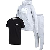 New Balance Boys Sweat Suit Set - 3 Piece Short Sleeve Graphic Tee, Fleece Pullover Hoodie and Jogger Pants for Boys (4-16)