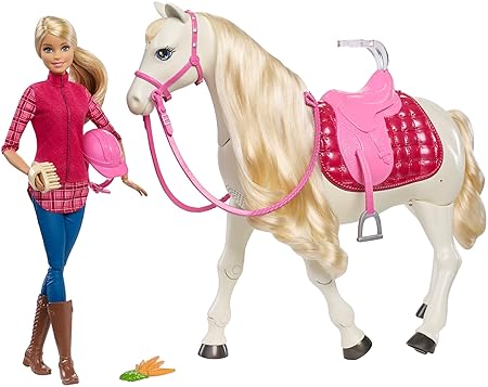 Barbie FRV36 - Traumpferd und Puppe, laufendes und tanzendes Pferd mit Berührungs- und Geräuschsensoren, Mädchen Spielzeug ab