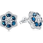 RANDES Sterling Silver Flower Shaped Stud Earrings for Women Trendy Six Leaf Clover Earrings Ruby/Sapphire/Emerald Stone Diamond Statement Studs Birthstone Anniversary Jewelry