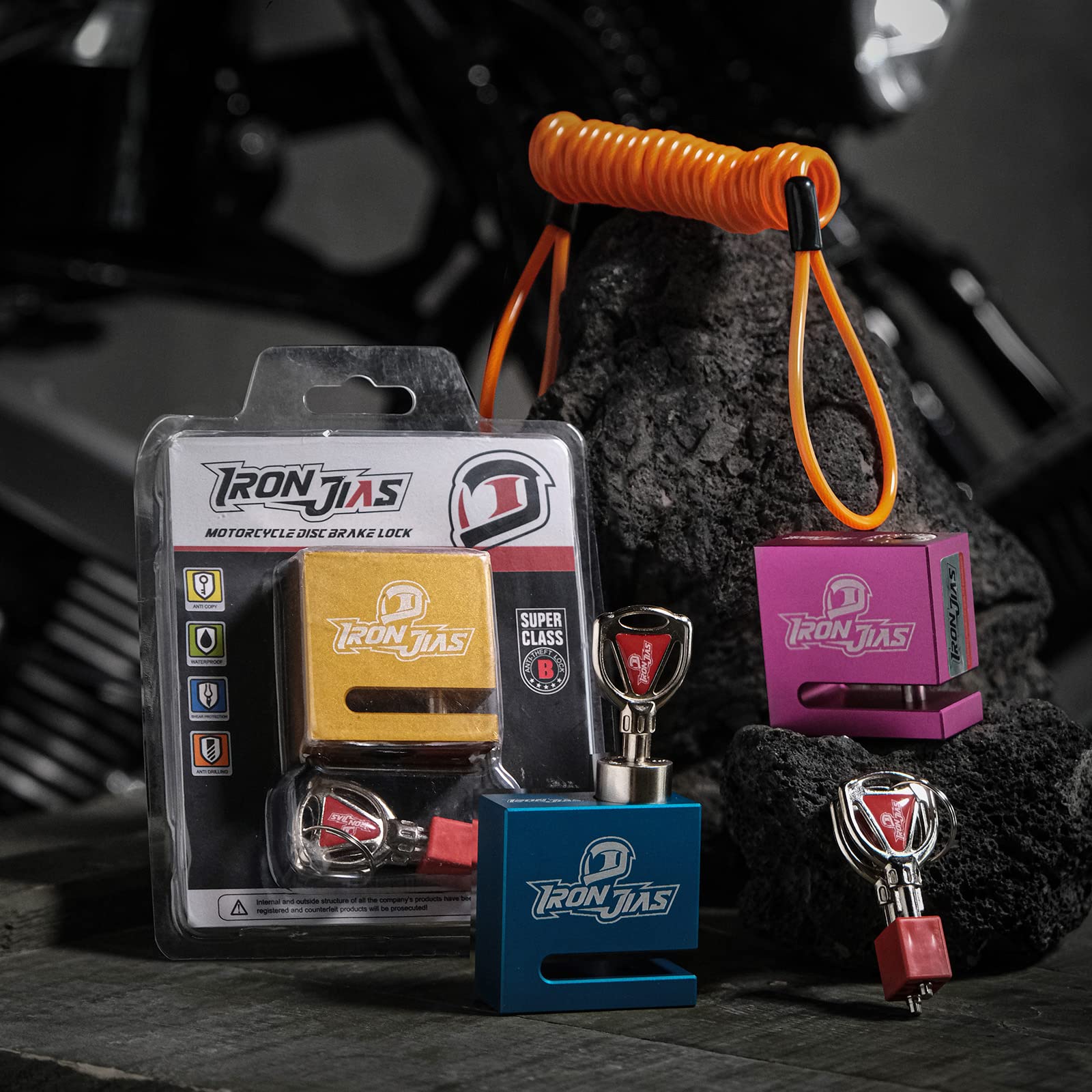 Motorcycle Disc Lock Anti-Theft Wheel Brake Lock Waterproof Alloy with Reminder Cable and 2 Keys, Alarm-Free for Motorbike, E-Scooter, Mountain Bike