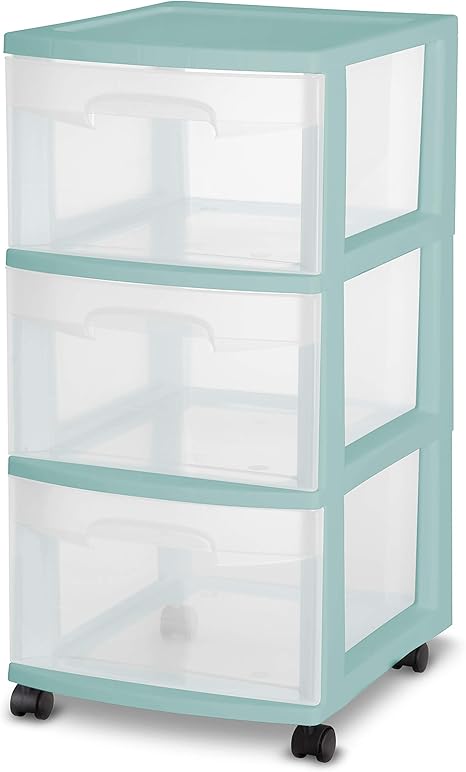 Set Of 2 Sterilite 3 Drawer Teal Large Rolling Storage Cart Home