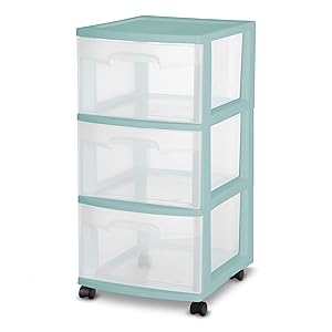 SET OF 2 Sterilite 3-Drawer TEAL Large Rolling Storage Cart Home Organizer