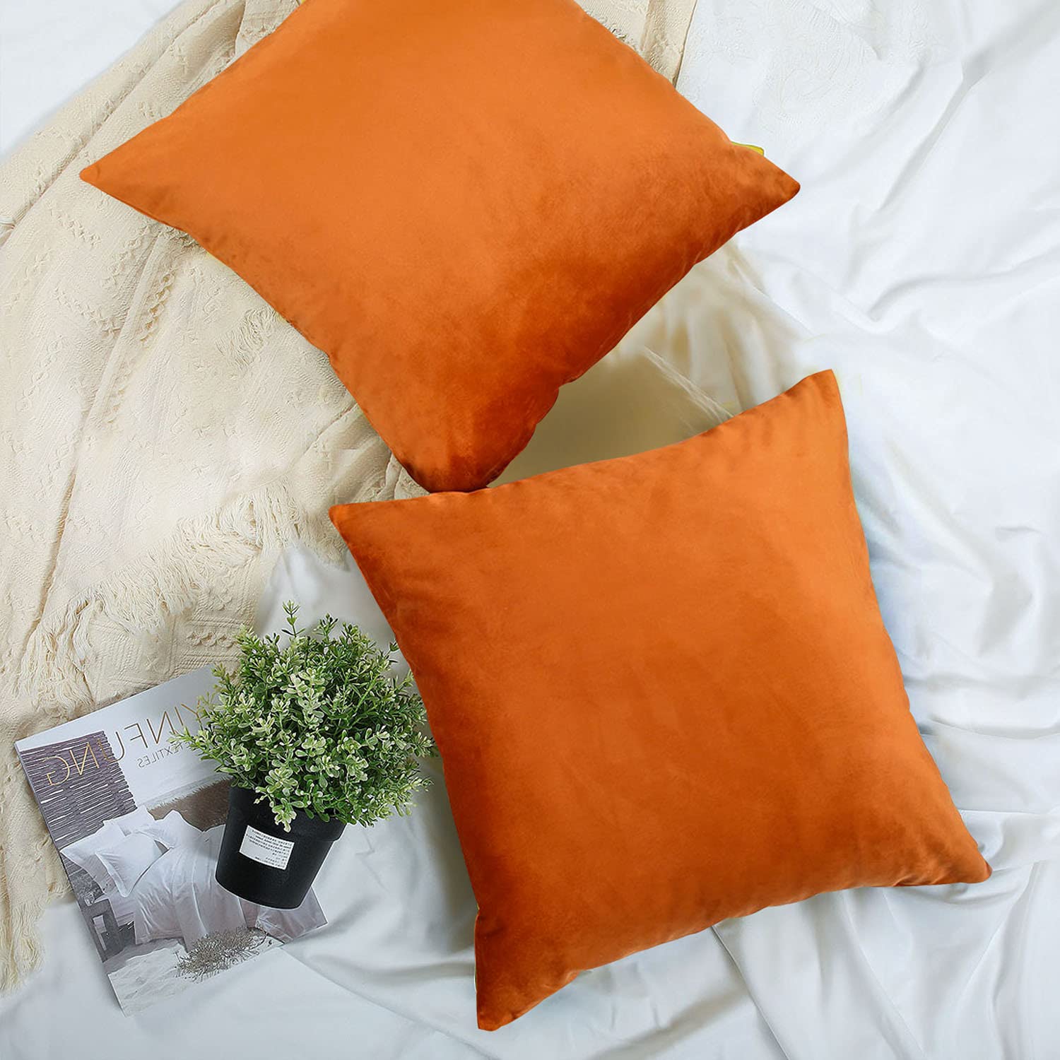 Chlophy Burnt Orange Cushion Covers Velvet 18x18 Autumn Pumpkin Thanksgiving Decoration 45×45CM Rust Copper Terracotta Throw Pillow Cover Mustard Couch Sofa