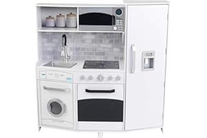 KidKraft Large Wooden Play Kitchen with Lights & Sounds, Icemaker, Play Phone, White, Gift for Ages 3+