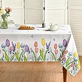 Horaldaily Spring Summer Tablecloth 60x84 Inch, Easter Watercolor Wild Flowers Tulip Lavender Blooming Floral Table Cover for Party Picnic Dinner Decor