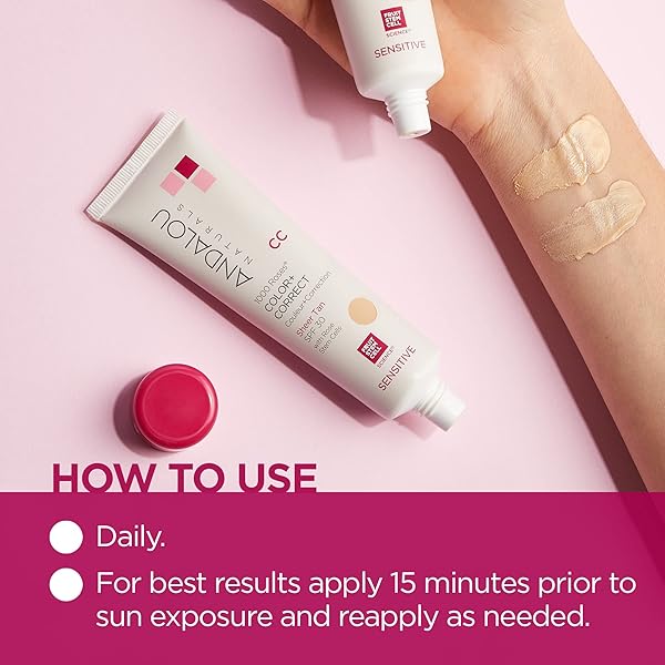 ANDALOU NATURALS 1000 ROSES CC COLOR + CORRECT WITH SPF 30, SHEER TAN, 2-IN-1 FACE SUNSCREEN + CC CREAM FOR SENSITIVE SKIN, HELPS CORRECT UNEVEN SKIN TONE, REEF SAFE SUNSCREEN, 2 FL OZ