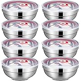Honeydak 8 Pcs 19 oz Stainless Steel Bowls with Lids Large Mixing Bowls Insulated Metal Salad Noodle Soup Snack Leak Proof Food Storage Container with Airtight Lids