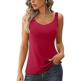 V FOR CITY Women Tank Top with Built-in Padded Bra Adjustable Wide Strap V-Neck Camisole Cotton Cami Shirts