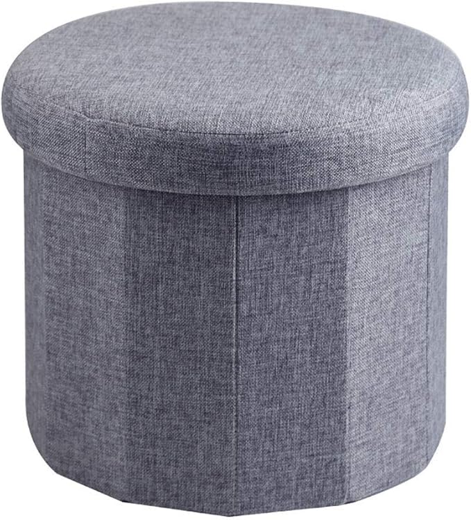 Storage Stool Foldable Round Pouffe Seat Ottoman Chairs Gray Toy Box
