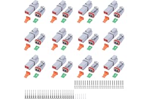 CEDOLIO 102PCS 2 Pin Way Deutsch DT Gray Connector 12 Set，Size 16 Solid Contacts Waterproof Electrical Wire Connector with Seal Plug for Truck, Off-Road Vehicles, Marine, Motorcycle Wiring