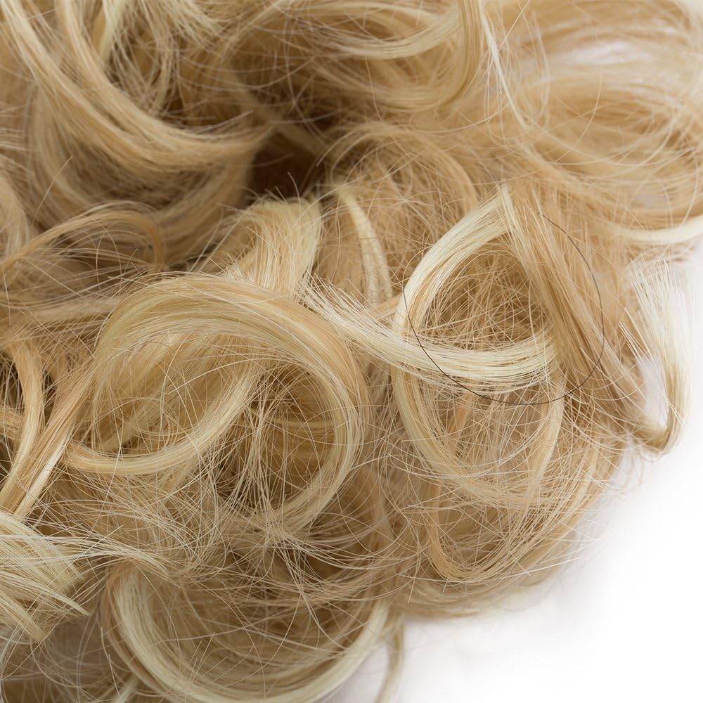 Scrunchie Hairpiece Wavy Hair Bun Updo Curly Hair Bun Ribbon Ponytail Extension Donut Hair Chignons 30g, Dark Blonde to Bleach Blonde - Image 5