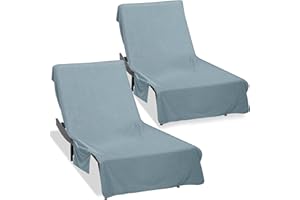 RUIKYHOM Super Soft & Thick Lounge Chair Towel Cover (Pack of 2), Beach Chair Cover with Pockets, Chaise Lounge Cover for Pool Beach Garden Courtyard and Trips, 85 x 30 in Pool Chair Cover, Light Gray