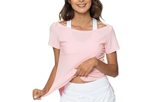 RROSSEYZ Women's Short Sleeve Boat Neck Tshirts with Side Slit, Athletic Workout Running Tops