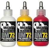 Mighty Marker BM-72 Bottle Marker, 2oz (60ml) Alcohol-Based Paint, 1.2mm Steel Ball Tip, Valve Action, Waterproof &amp; Weatherproof, Writes on Rough &amp; Oily Surfaces, Made in USA - 3 Pack
