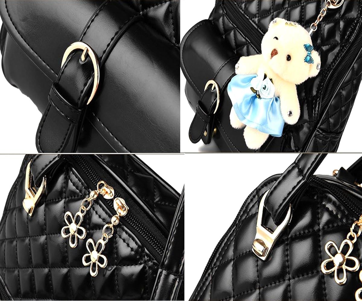 di grazia women's 2 way convertible backpack handbag (black-quilted-teddy-backpack, black)