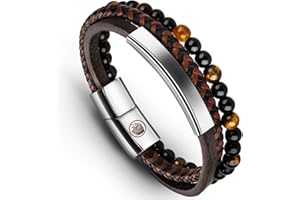 Casisto.J Men's Bracelet – Leather Bracelet – Classic Hand-Braided Cuff Black and Brown with Magnetic Clasp Engraved Gift Jewellery Gift Boxed