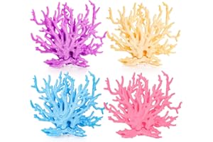 TOPZEA 4 Pack Artificial Aquarium Coral Decor, Plastic Faux Coral Reef Decorative Cute Fish Tank Decorations, Under The Sea C
