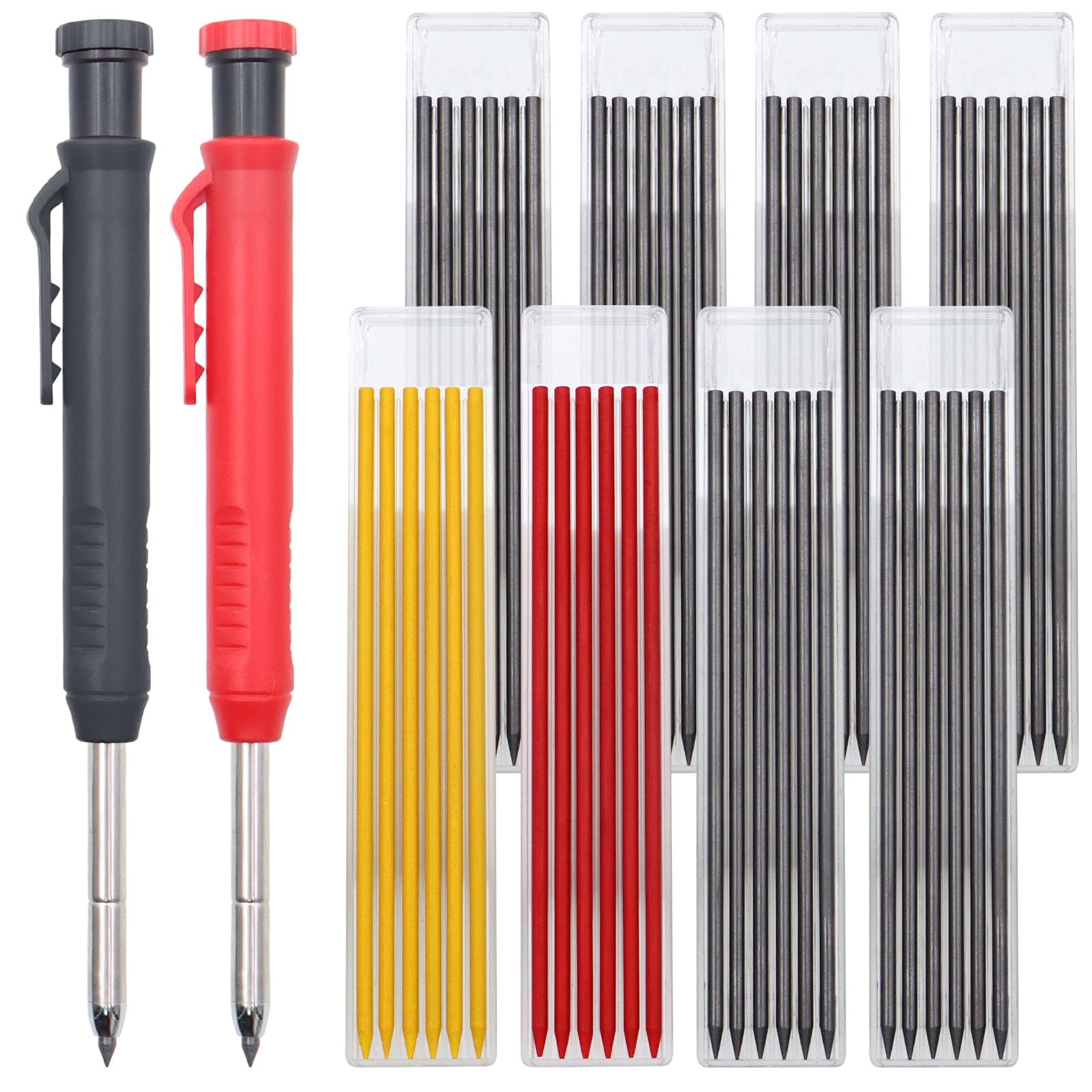 ZOCONE 2 PCS Carpenters Pencil+36 Pencils Refills, 2.8mm Solid Carpenter Pencil Refills, Deep Hole Marker, Builders Pencils for Woodwork Construction Building